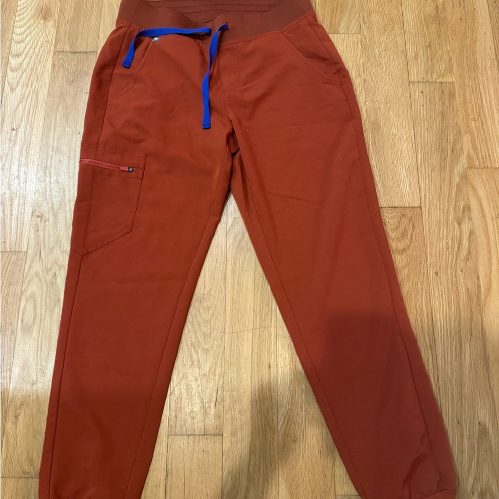 Figs Women's Burnt Orange Joggers with Blue Accent